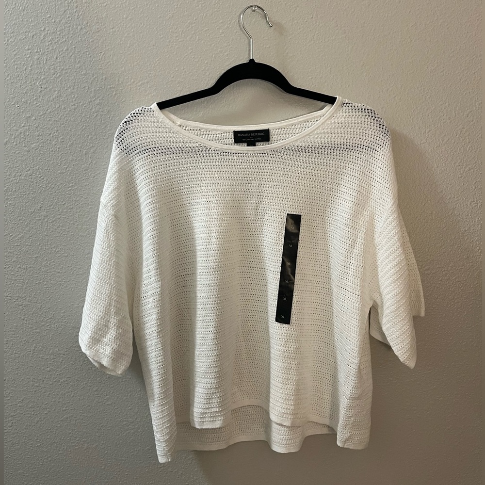 Banana Republic White Crochet Sweater